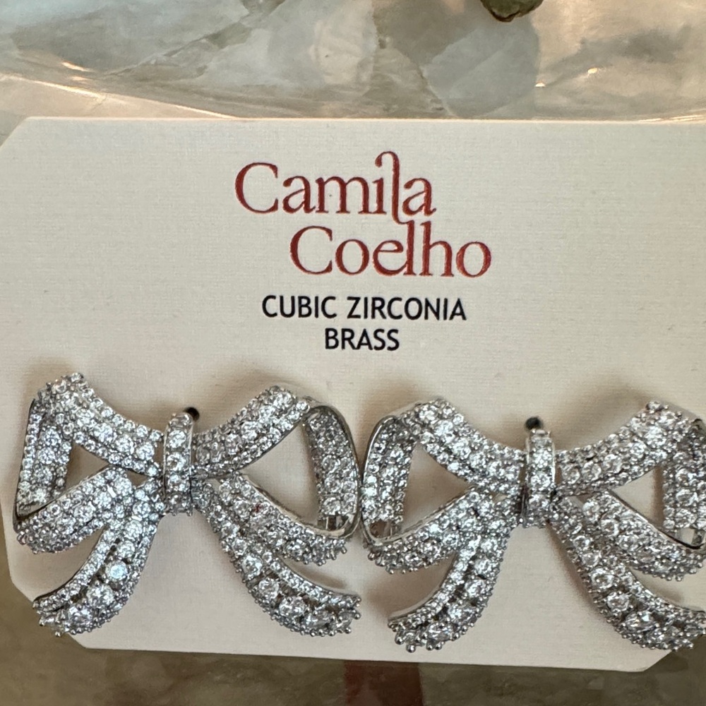 Camila Coelho Sparkling Silver color Bow Earrings